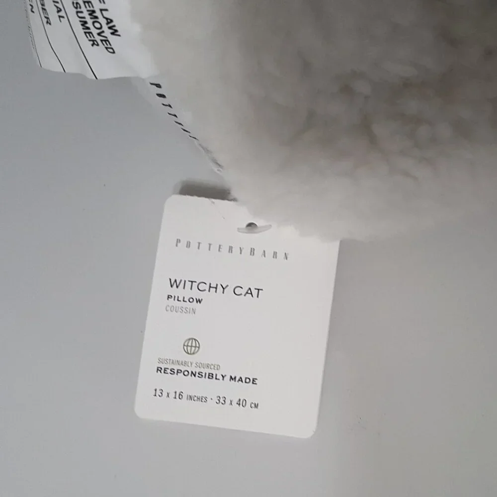 NEW RARE Pottery Barn Halloween Witchy Cat Shaped Pillow 13